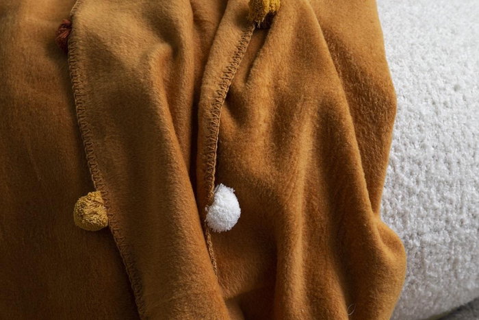 L'essentiel linge de maison Manta Pom Pom - Mostaza